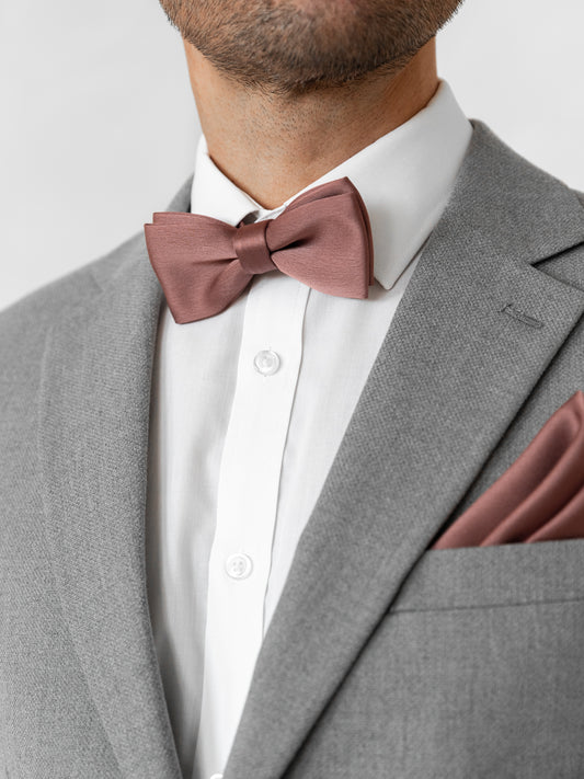 Maya Copper Rose Satin Bow Tie & Pocket Square Set