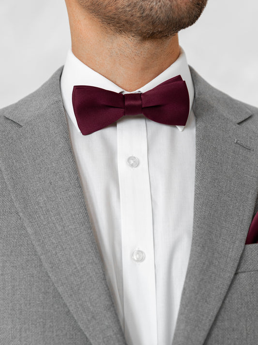 Maya Cranberry Satin Bow Tie & Pocket Square Set
