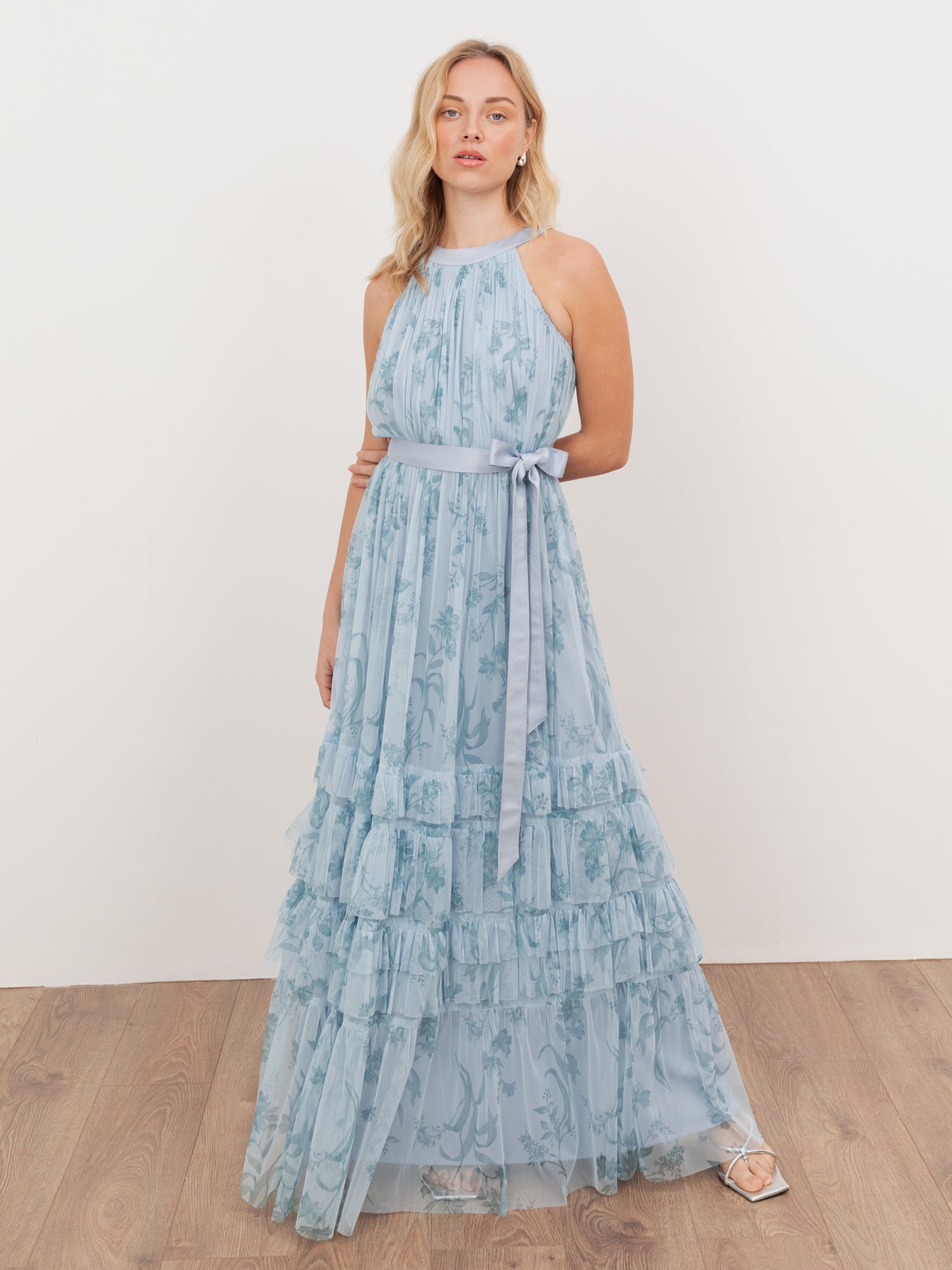 Anaya With Love Recycled Blue Floral Halter Neck Maxi Dress with Sash Maya Deluxe Anaya With Love Recycled Blue Floral Halter Neck Maxi Dress with Sash Maya Deluxe
