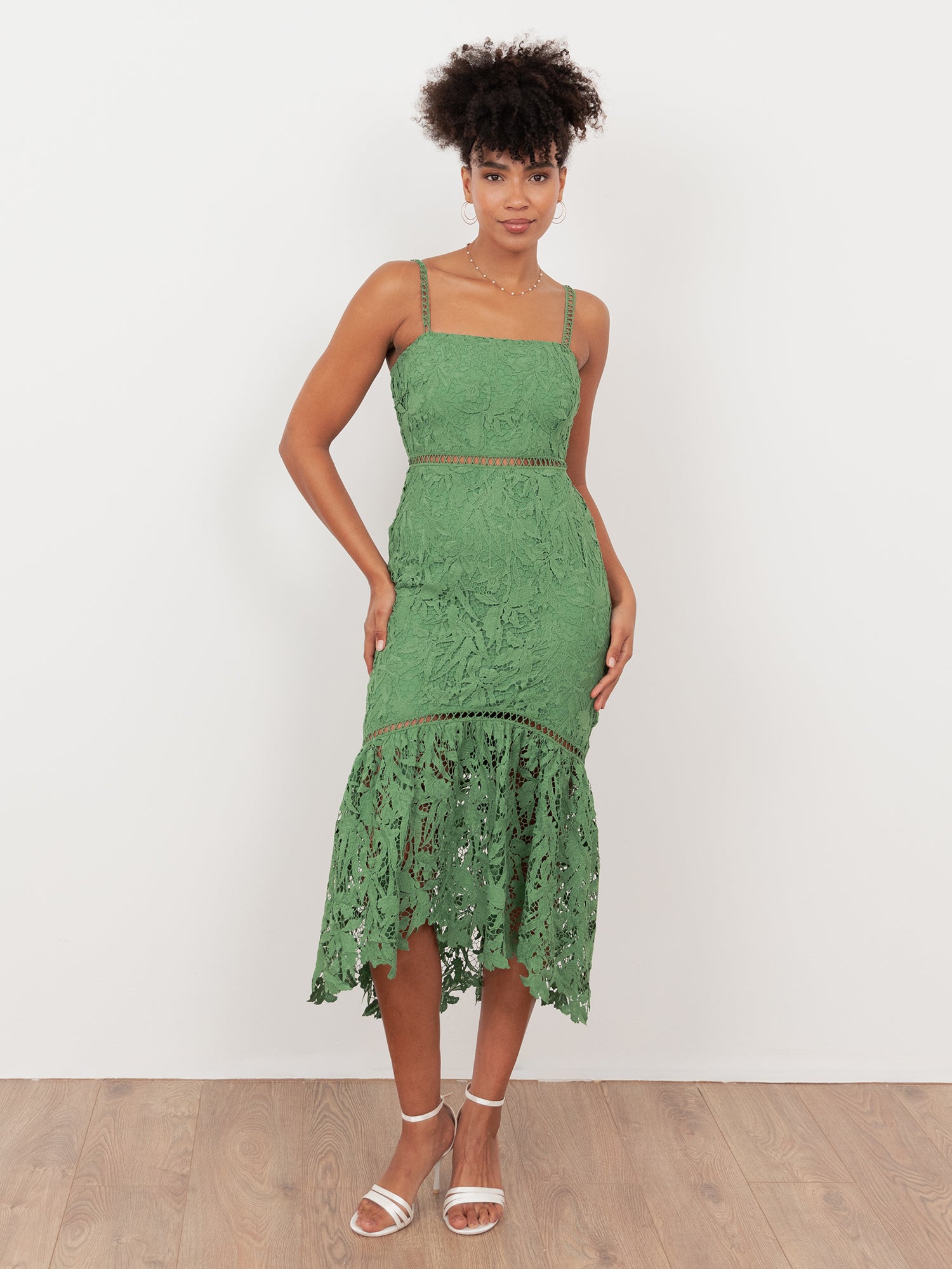 Maya Green Lace Cami Midi Dress – Maya Deluxe