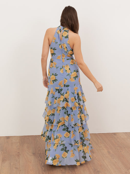 Anaya With Love Recycled Floral Print Halter Neck Tiered Maxi Dress