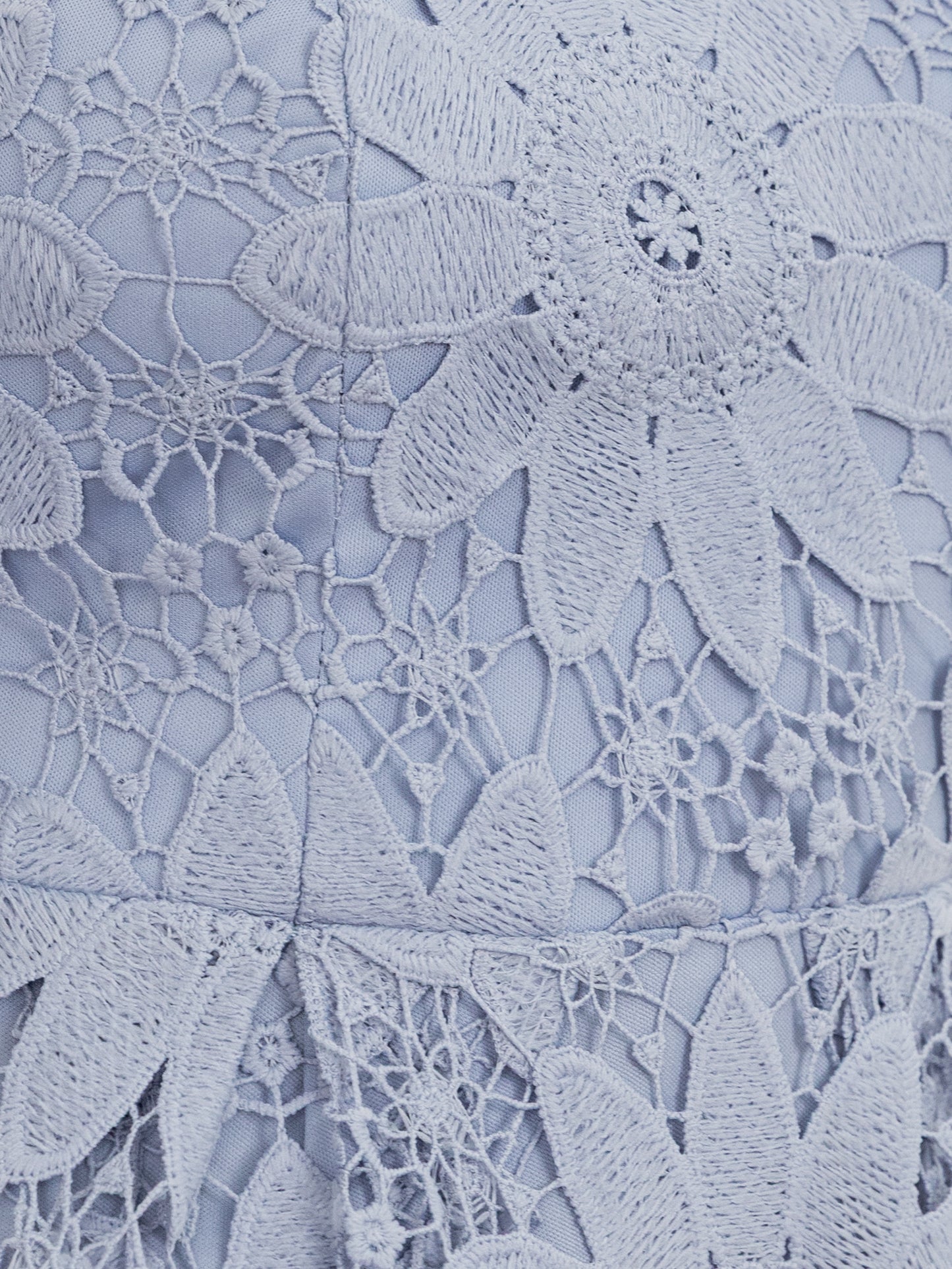 Maya Wisteria Blue Bardot Puff Short Sleeve Lace Midi Dress