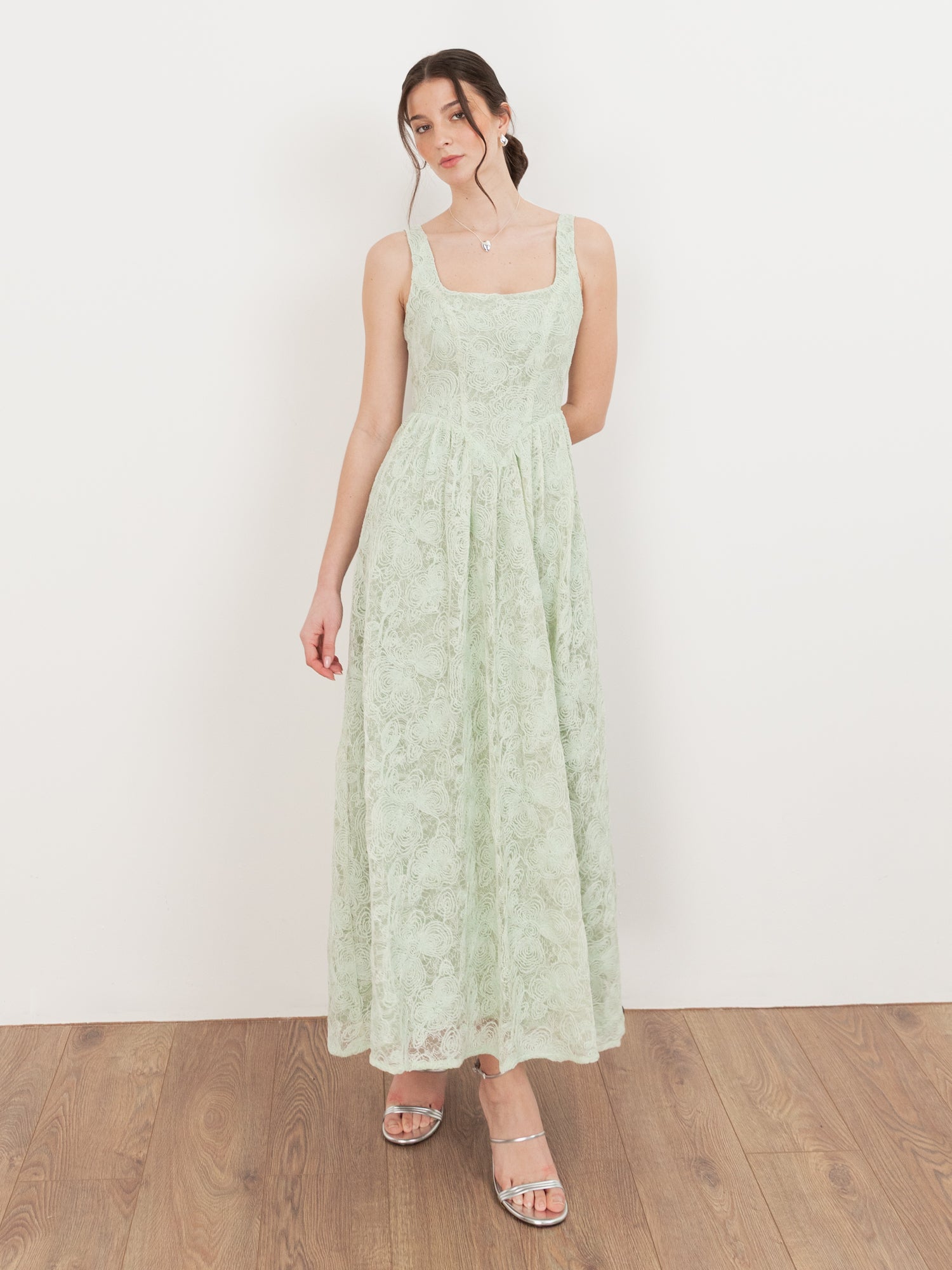 Maya Mint Embossed Floral Lace Drop Waist Midaxi Dress  Maya Deluxe