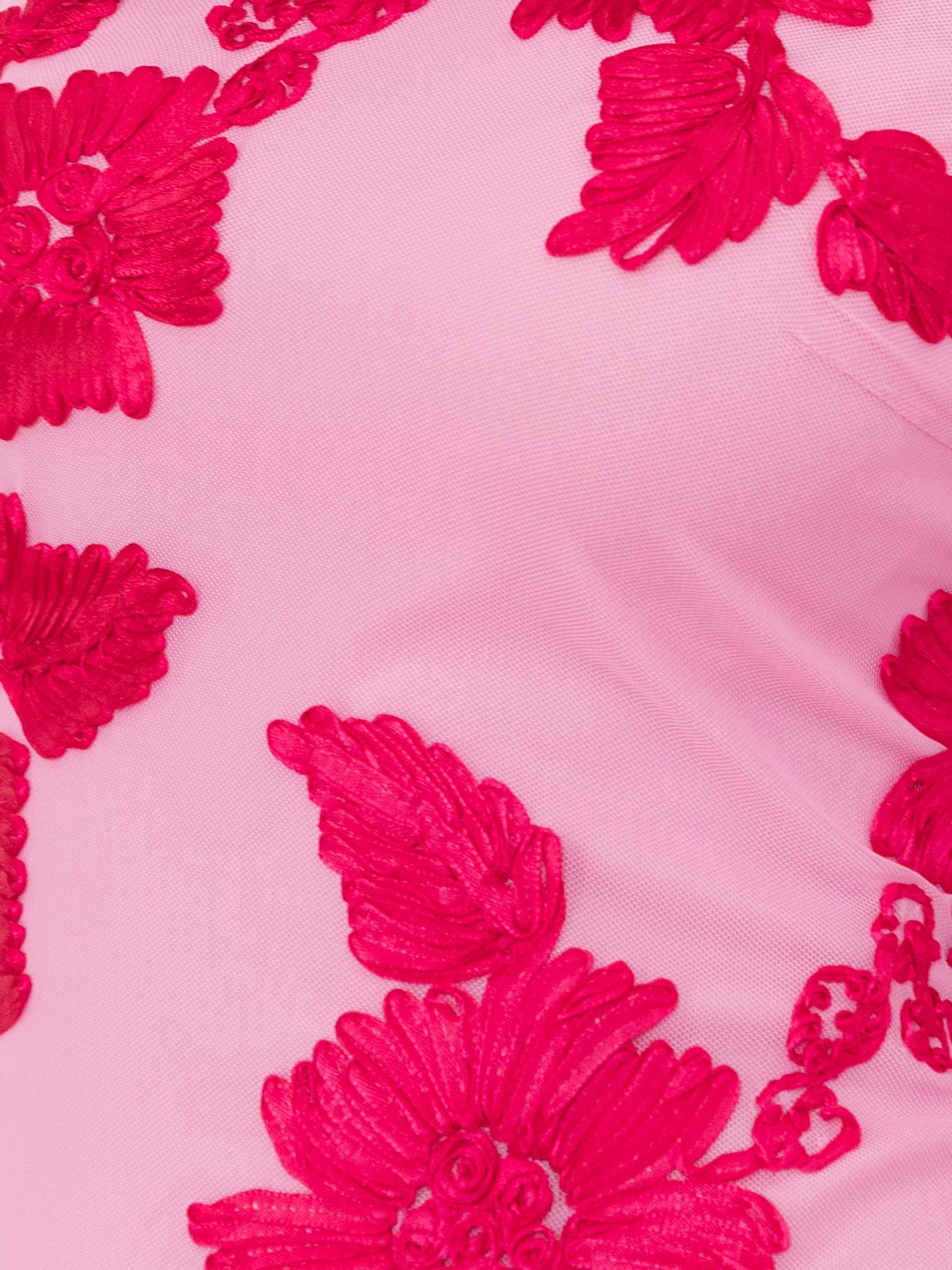 Maya Hot Pink 3D Floral Applique Long Sleeve Mesh Maxi Dress