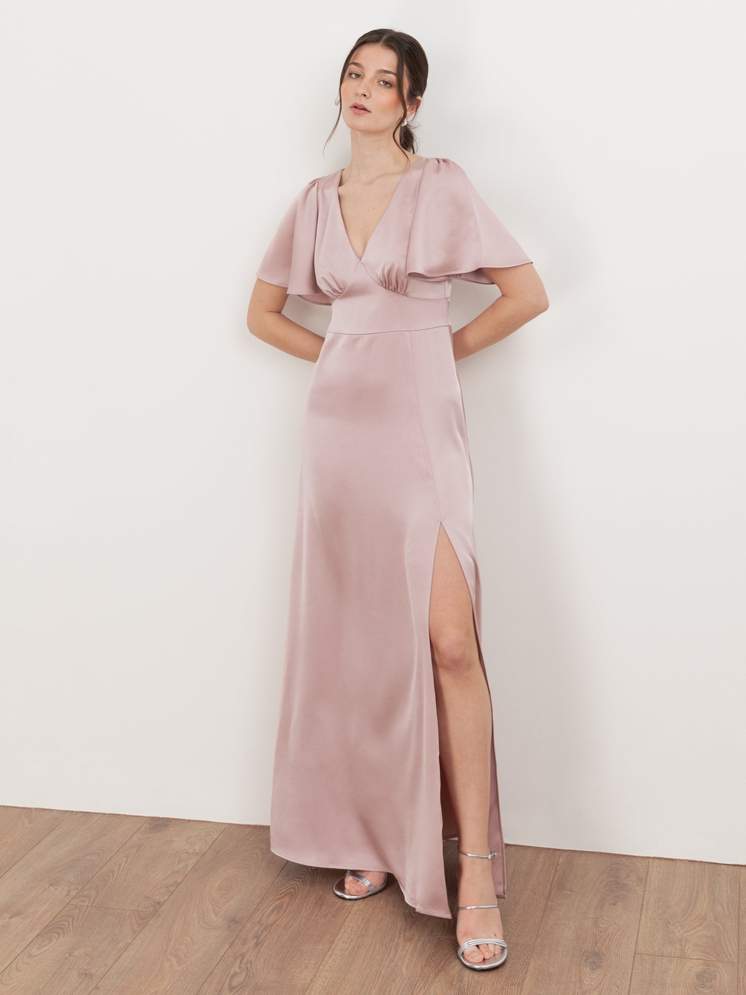 angel sleeve satin dress Handmade Minimalist Satin Wedding Gown, Angel Sleeves