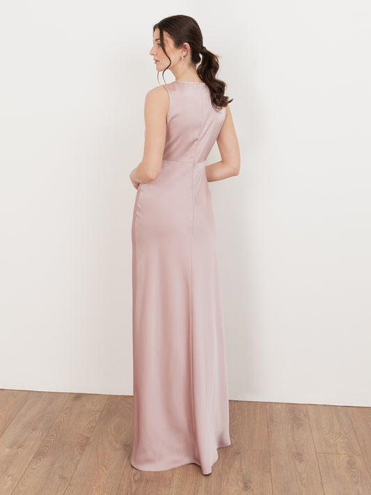 Maya Soft Pink Sleeveless V Neck Satin Maxi Dress