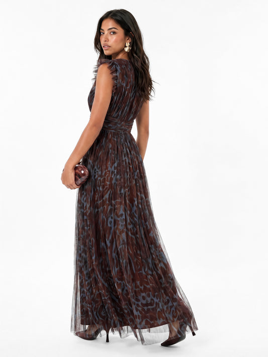 Anaya With Love Recycled Animal Print Flutter Sleeve Maxi Dress