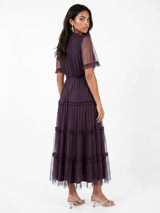 Anaya with Love Recycled Fig Keyhole Detail Short Sleeve Frill Midaxi Dress