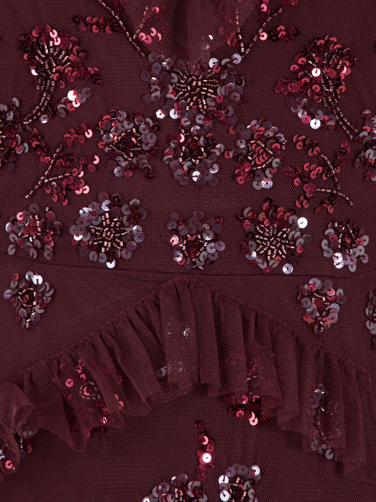 Maya Red Berry Embellished Angel Sleeve Ruffled Maxi Dress