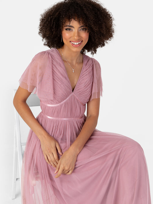 Anaya With Love Recycled Blush Pink Ribbon Detail Midi Dress