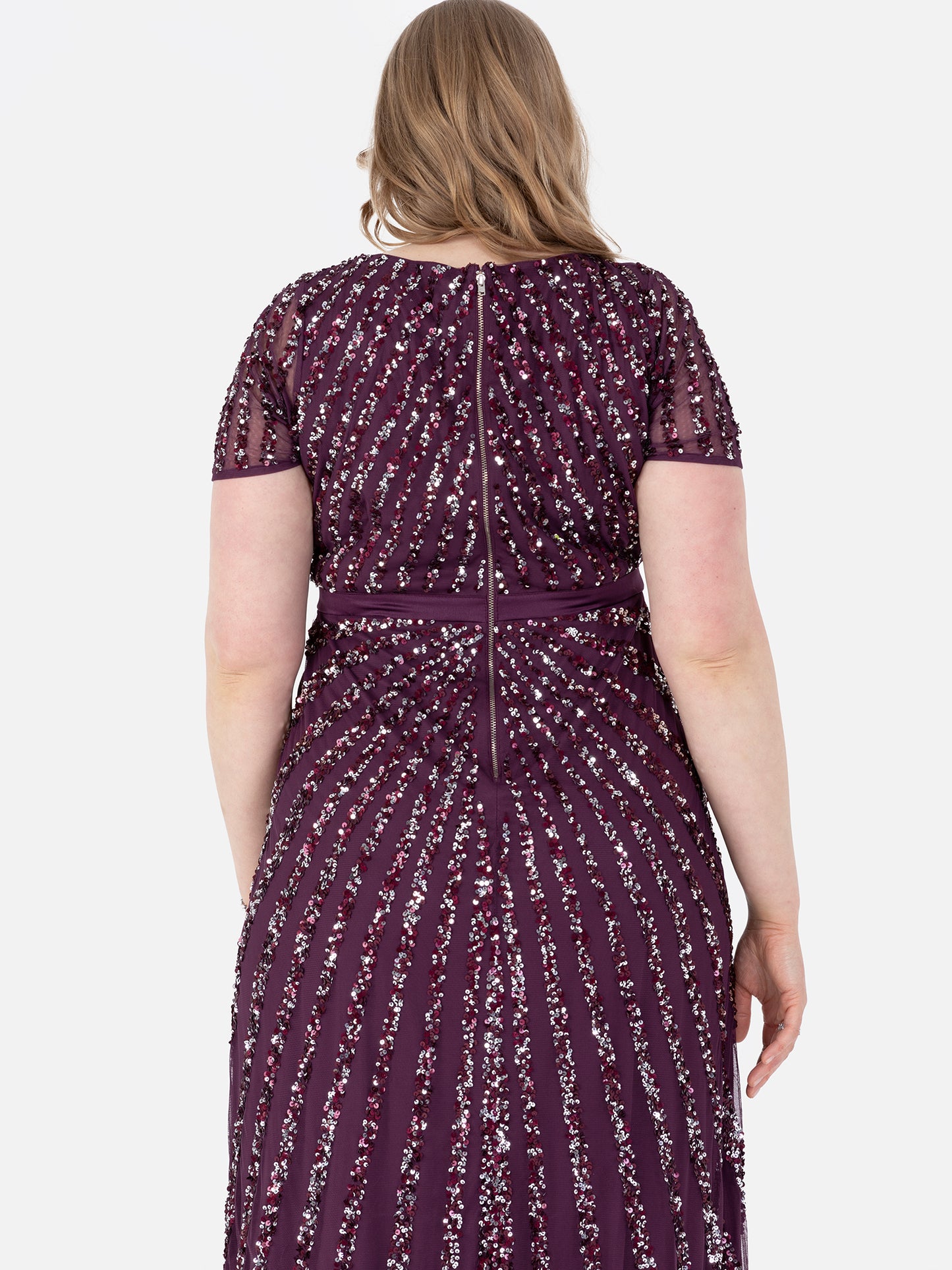 Maya Berry Short Sleeve Stripe Embellished Maxi Dress