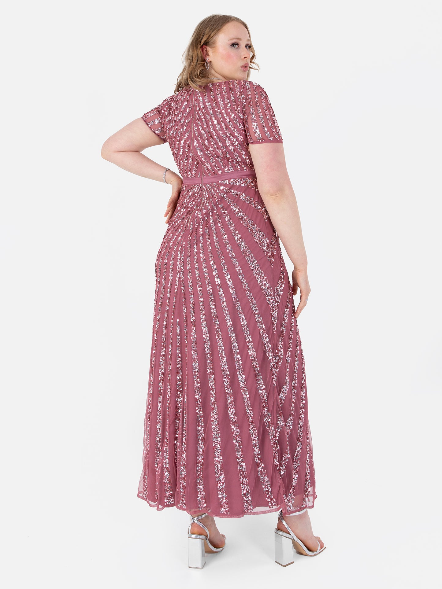 Maya Desert Rose Short Sleeve Stripe Embellished Maxi Dress