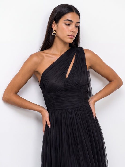 Anaya With Love Recycled Black Cutout One Shoulder Maxi Dress