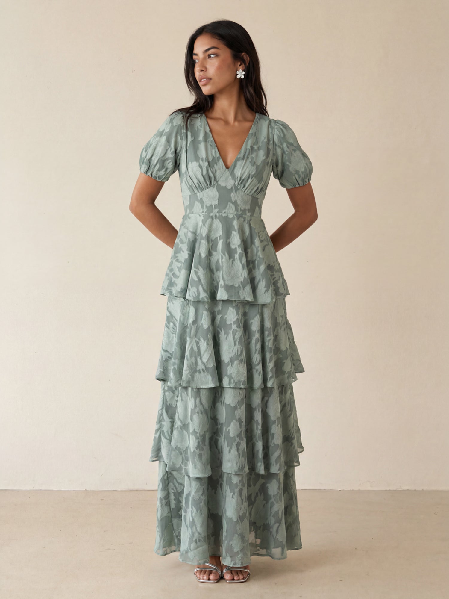 anaya with love green dress Recycled Willow Floral Burnout Tiered Maxi – Maya Deluxe Ruffle maxi