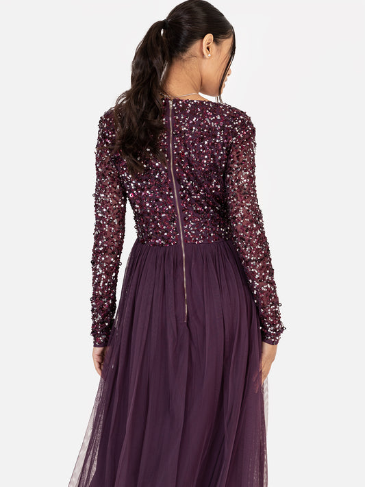 Maya Berry Faux Wrap Front Embellished Maxi Dress