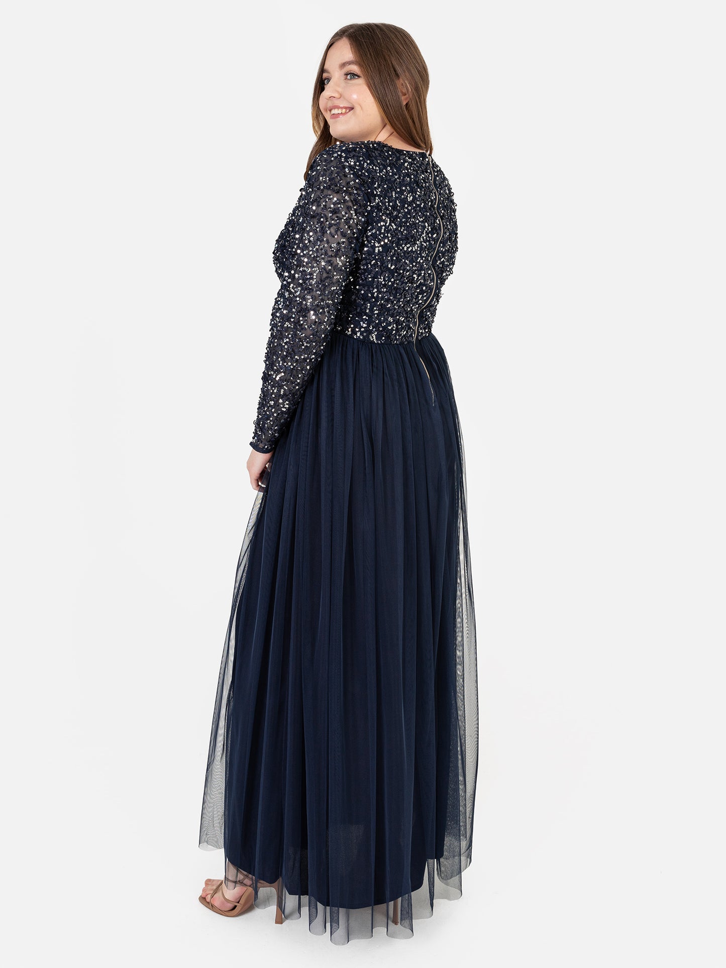 Maya Navy Faux Wrap Front Embellished Maxi Dress