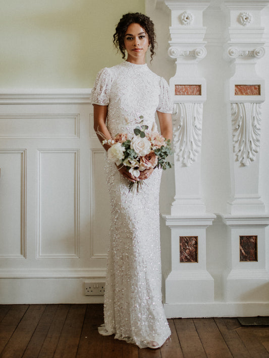 Maya Bridal Embellished High Neck Maxi Dress with Keyhole Back