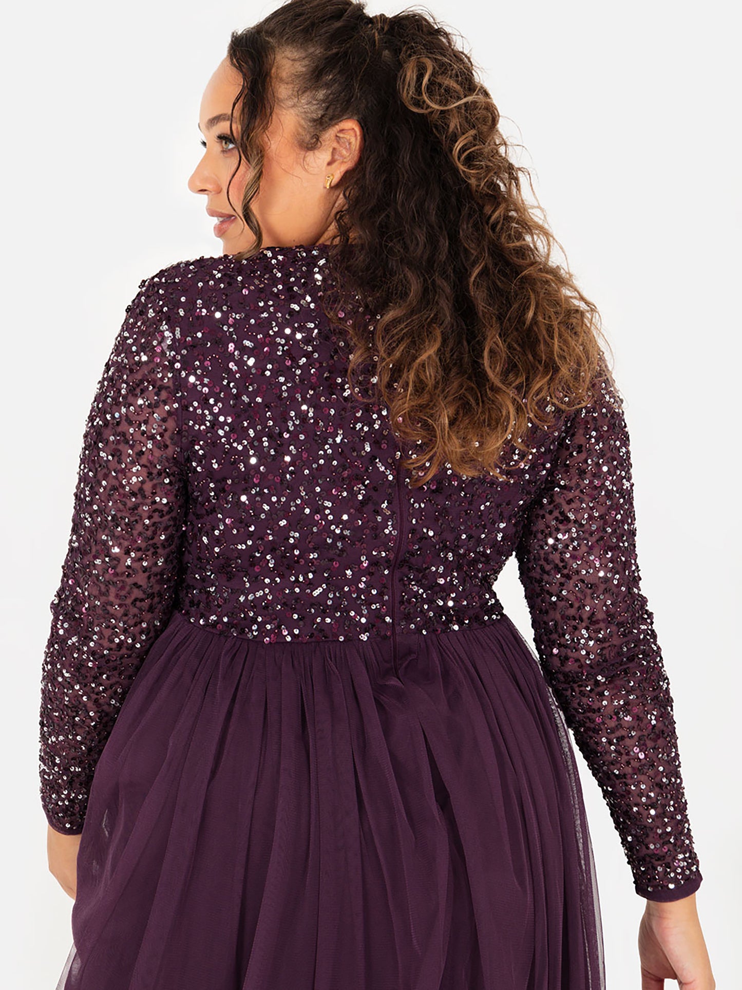 Maya Berry Embellished Long Sleeve Maxi Dress