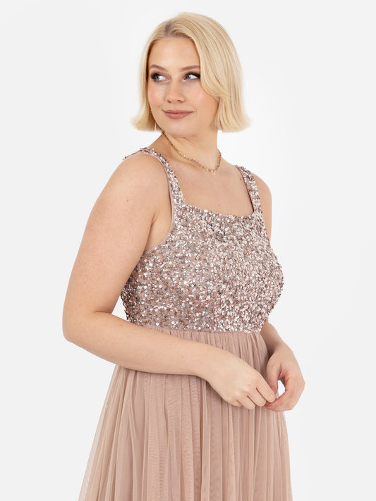 Maya Taupe Blush Embellished Strappy Maxi Dress