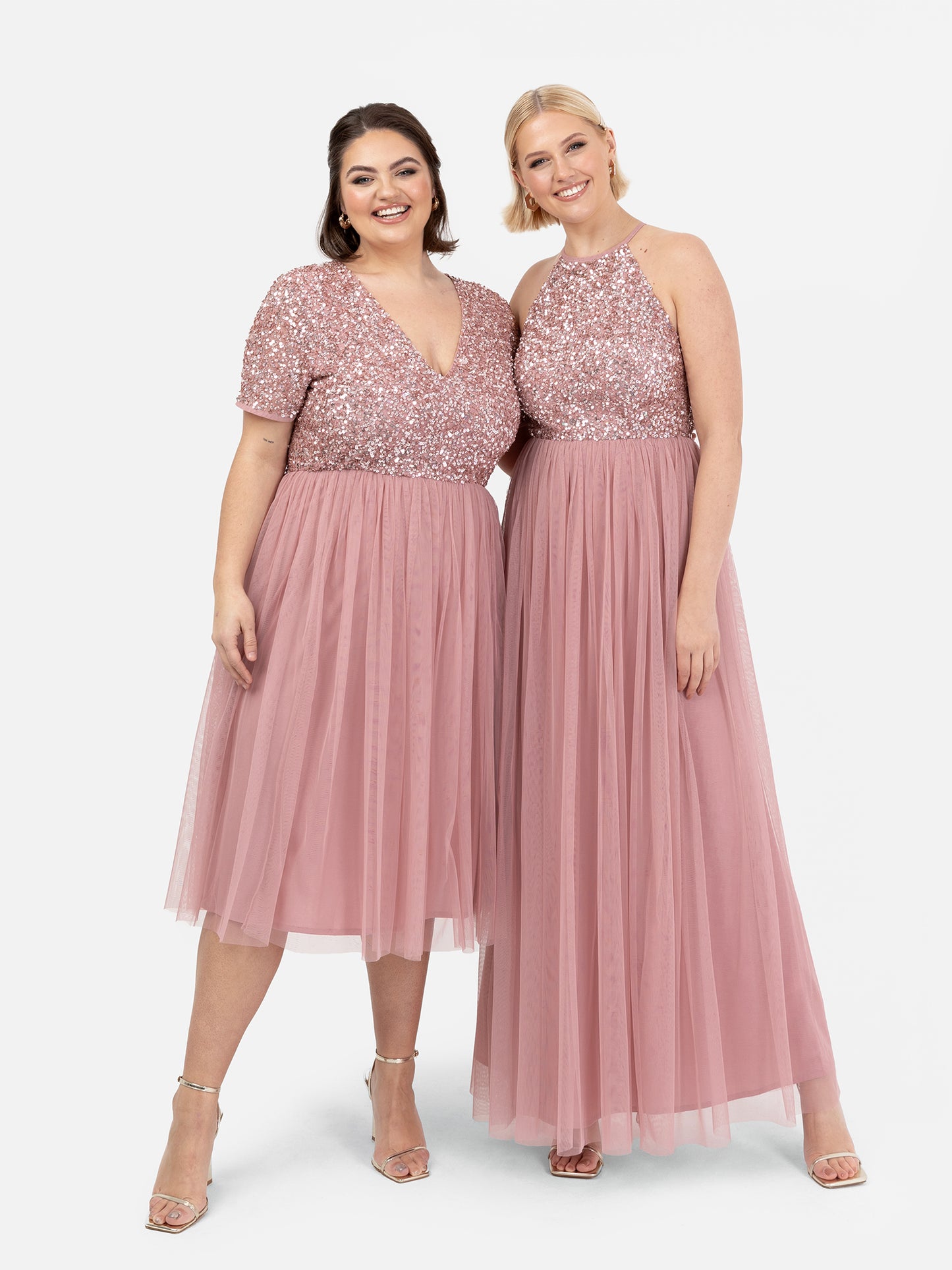 Maya Dusty Pink V Neckline Embellished Midi Dress