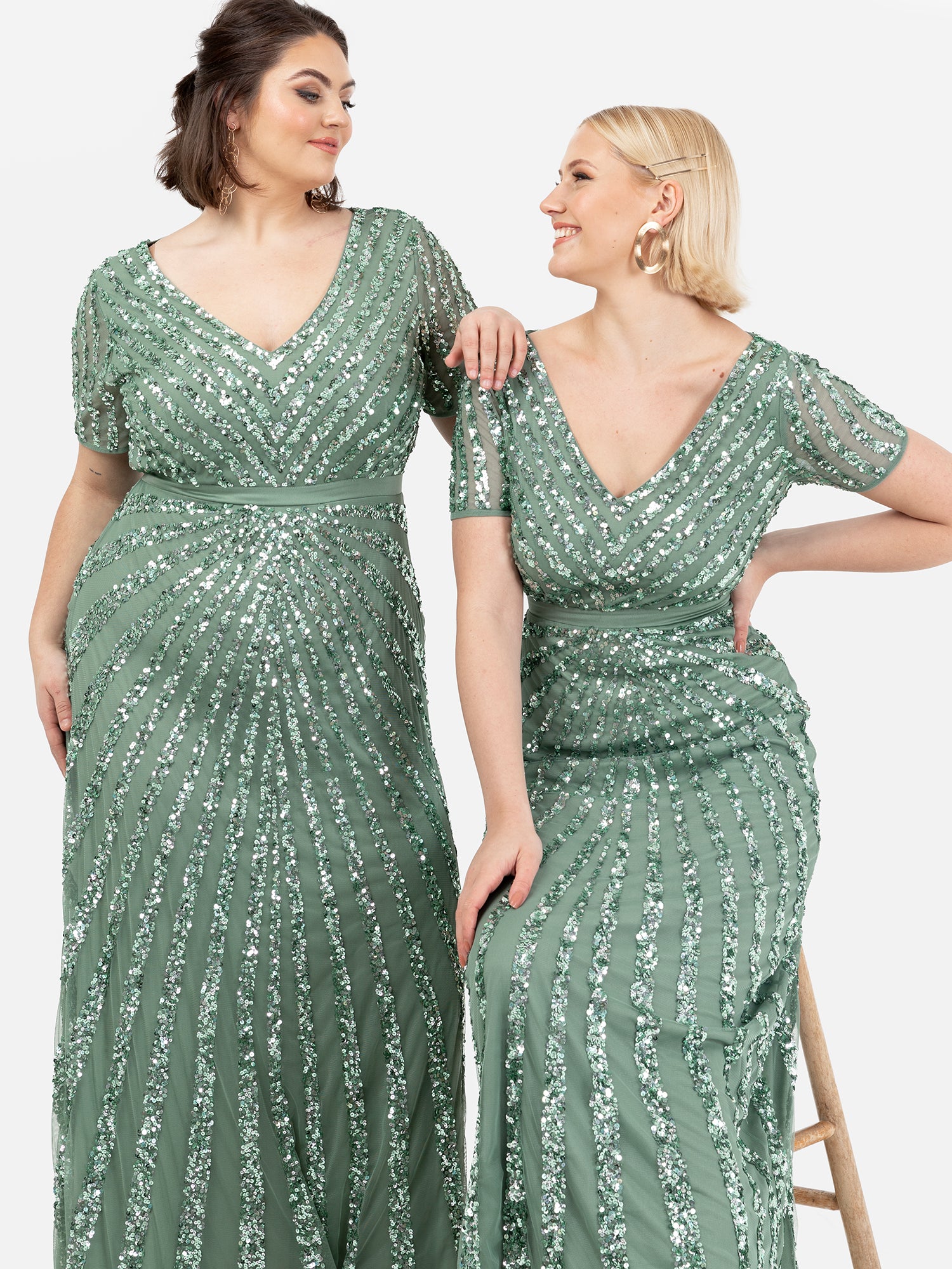 Maya Green Stripe Embellished Maxi Dress With Sash Belt
