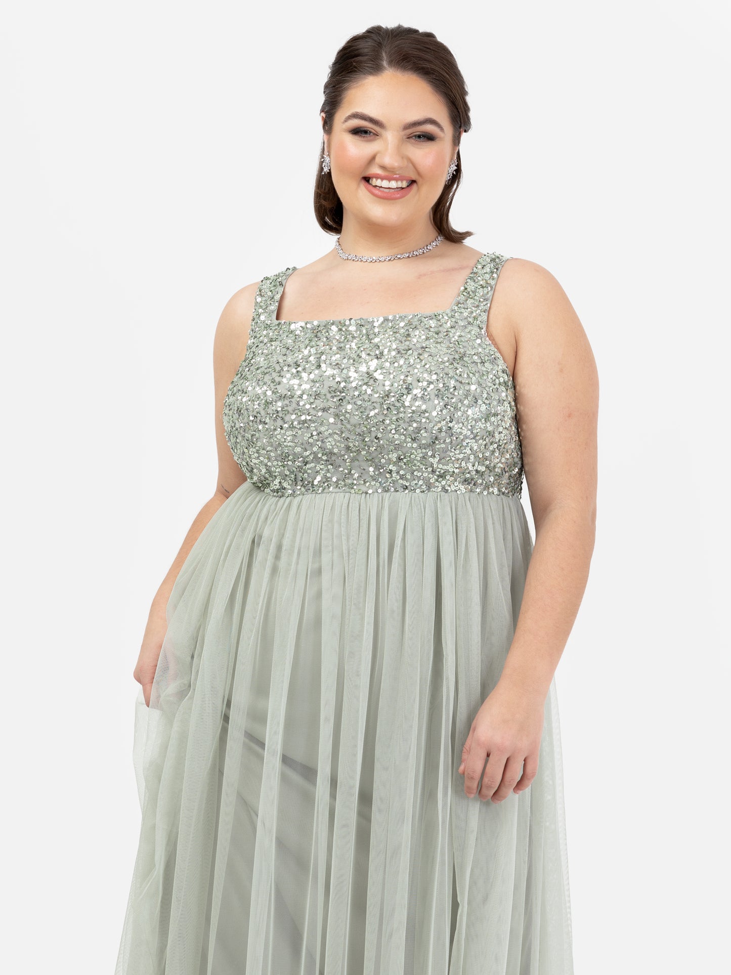 Maya Sage Green Embellished Strappy Maxi Dress