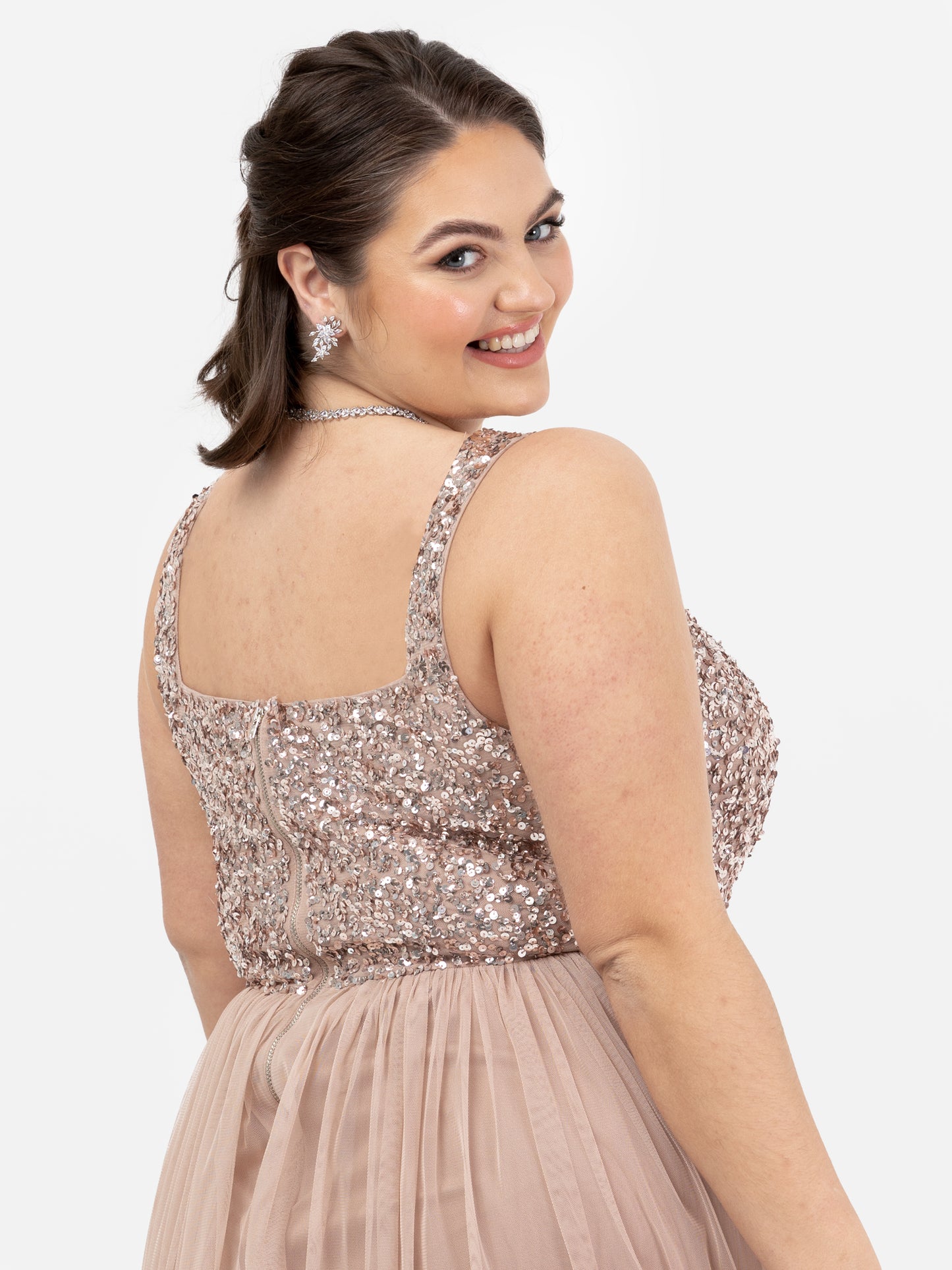 Maya Taupe Blush Embellished Strappy Maxi Dress