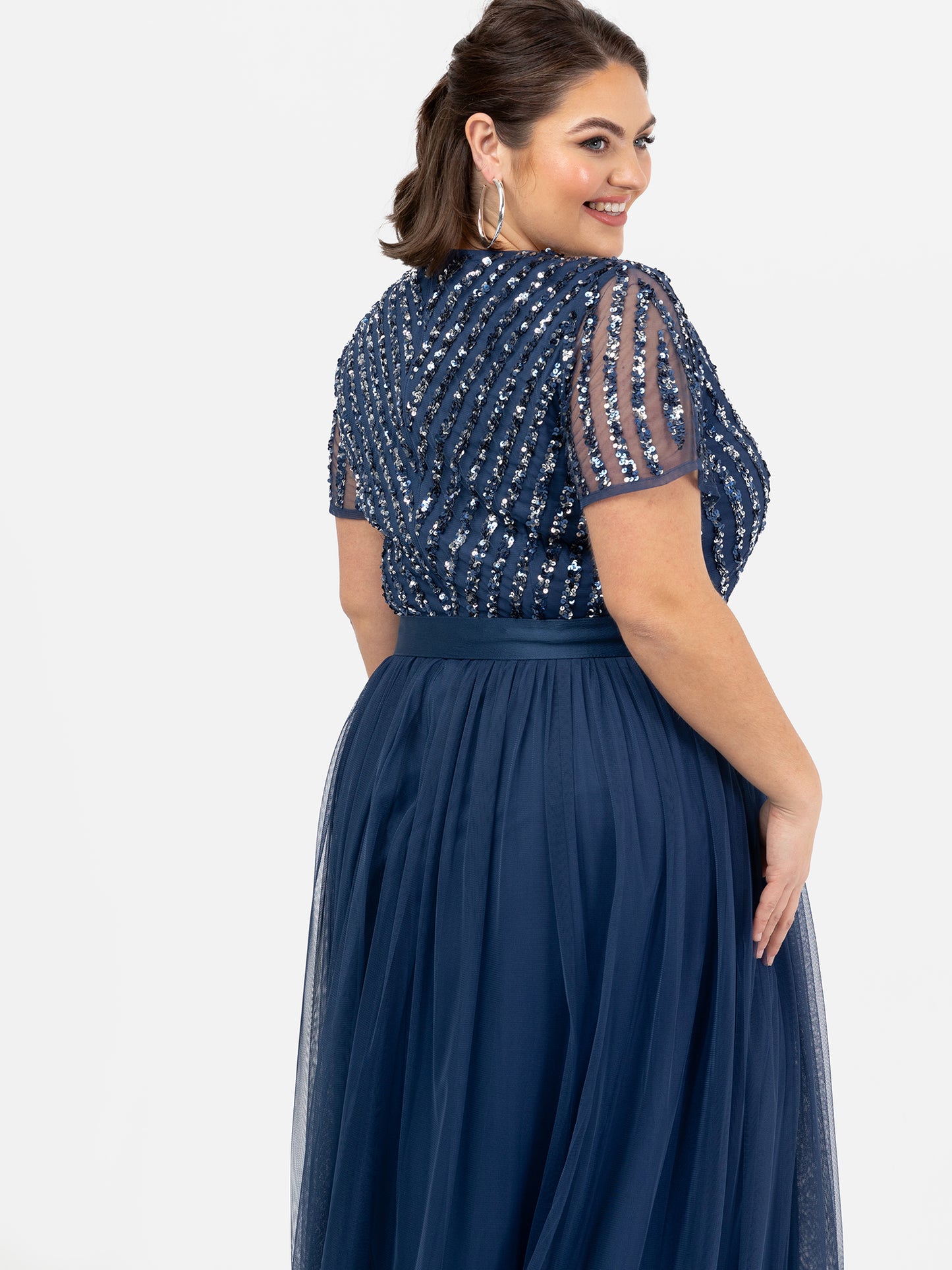 Maya French Navy Stripe Embellished Maxi Dress With Sash Belt