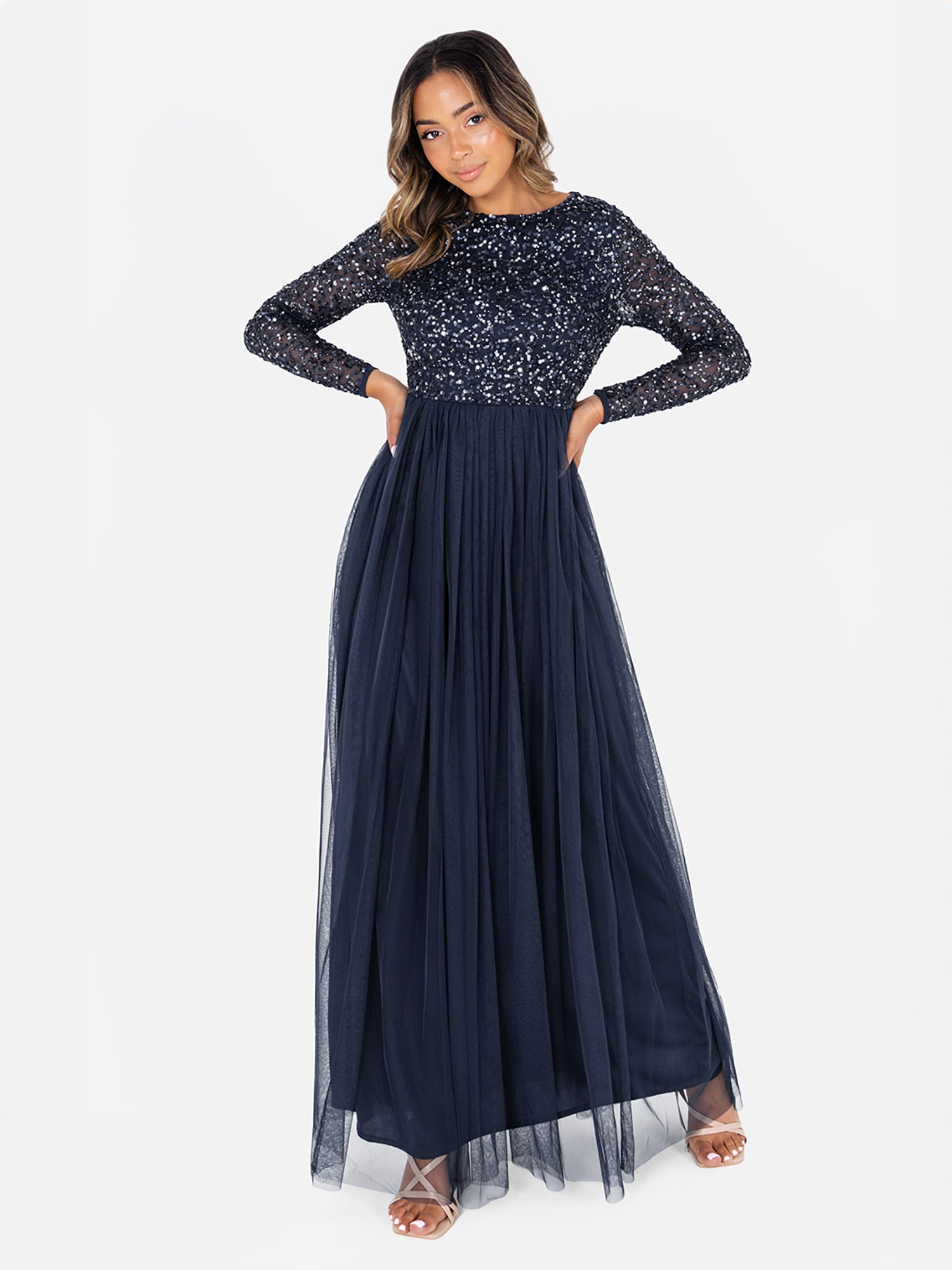 Maya Navy Embellished Long Sleeve Maxi Dress Maya Deluxe Maya Navy Embellished Long Sleeve Maxi Dress Maya Deluxe