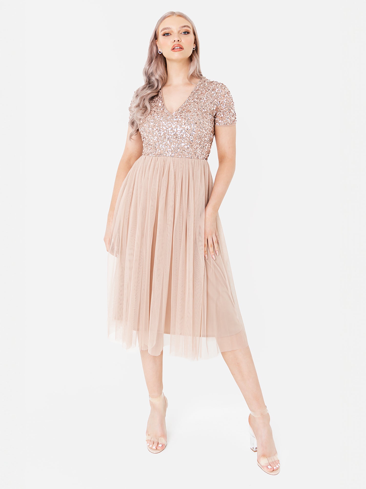 Bridesmaid Dress Maya Tulle Midi Skirt With Delicate Sequin Maya Tall Bridesmaid  Long Sleeve Maxi Tulle