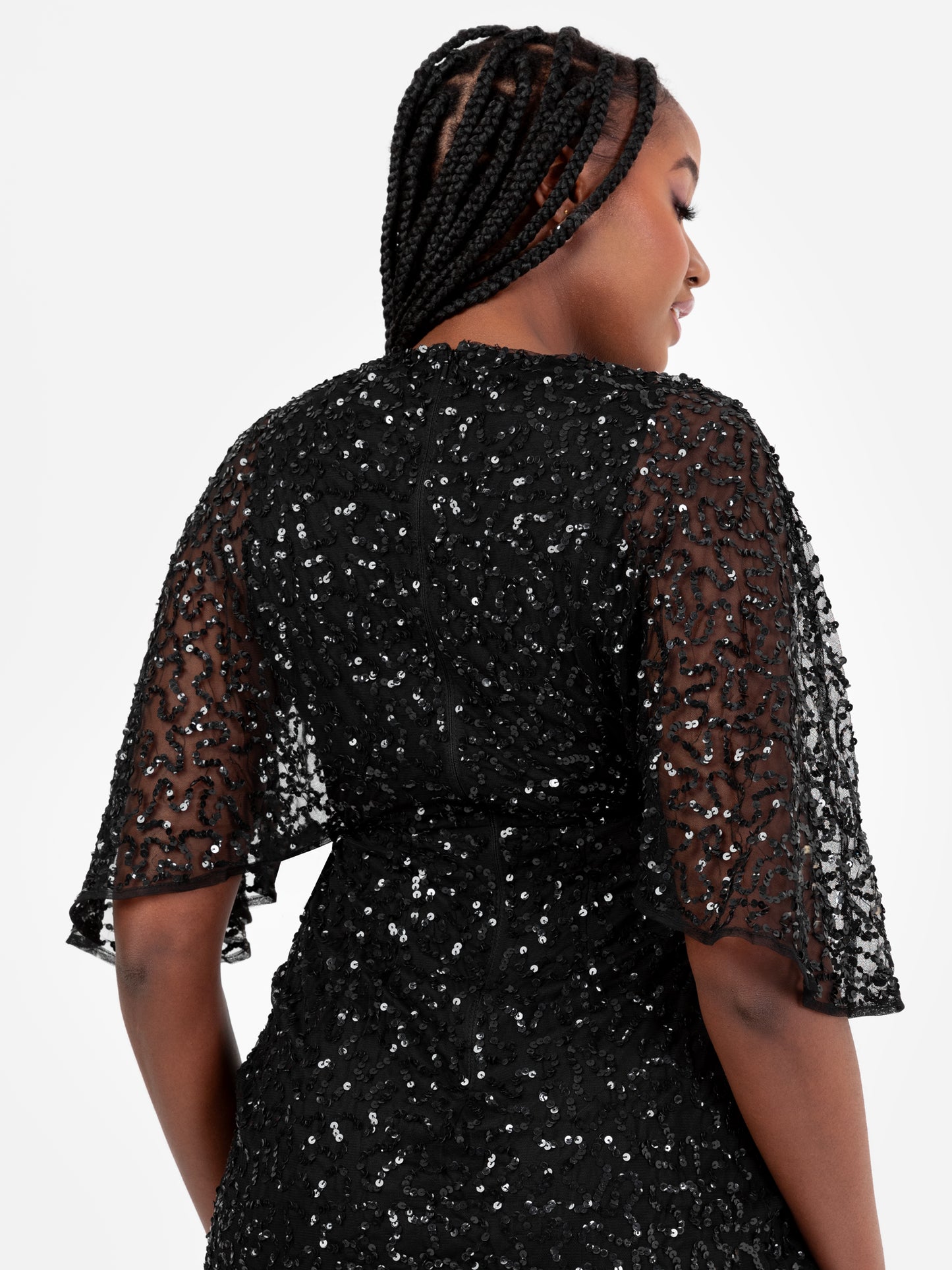 Maya Black Fully Embellished Faux Wrap Midi Dress