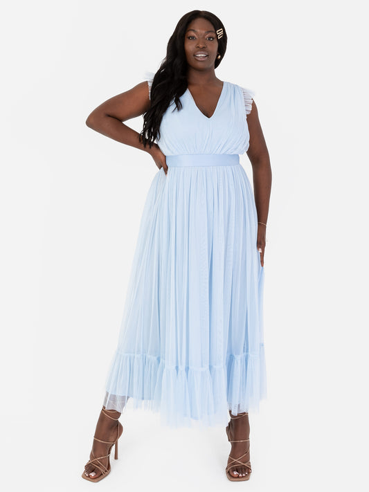 Anaya With Love Recycled Light Blue Midaxi Dress with Sash Belt