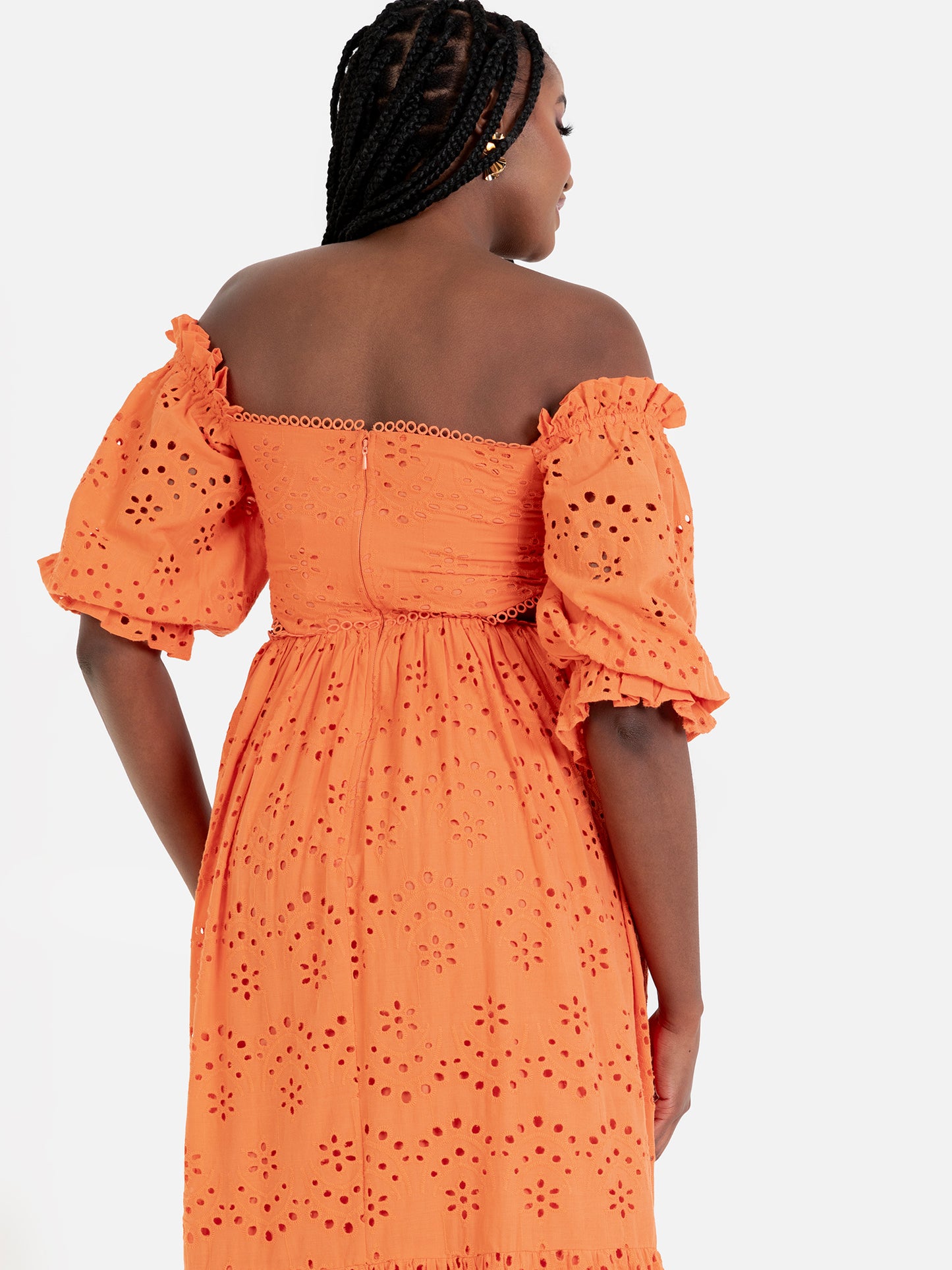 Maya Orange Broderie Cut Out Waist Midaxi Dress