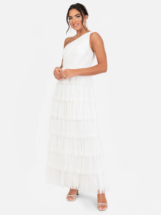 Anaya With Love Recycled White One Shoulder Ruffle Maxi Dress