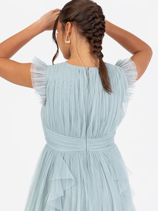 Anaya With Love Recycled Cloud Blue V Neck Midaxi Dress with Waterfall Ruffle Detail