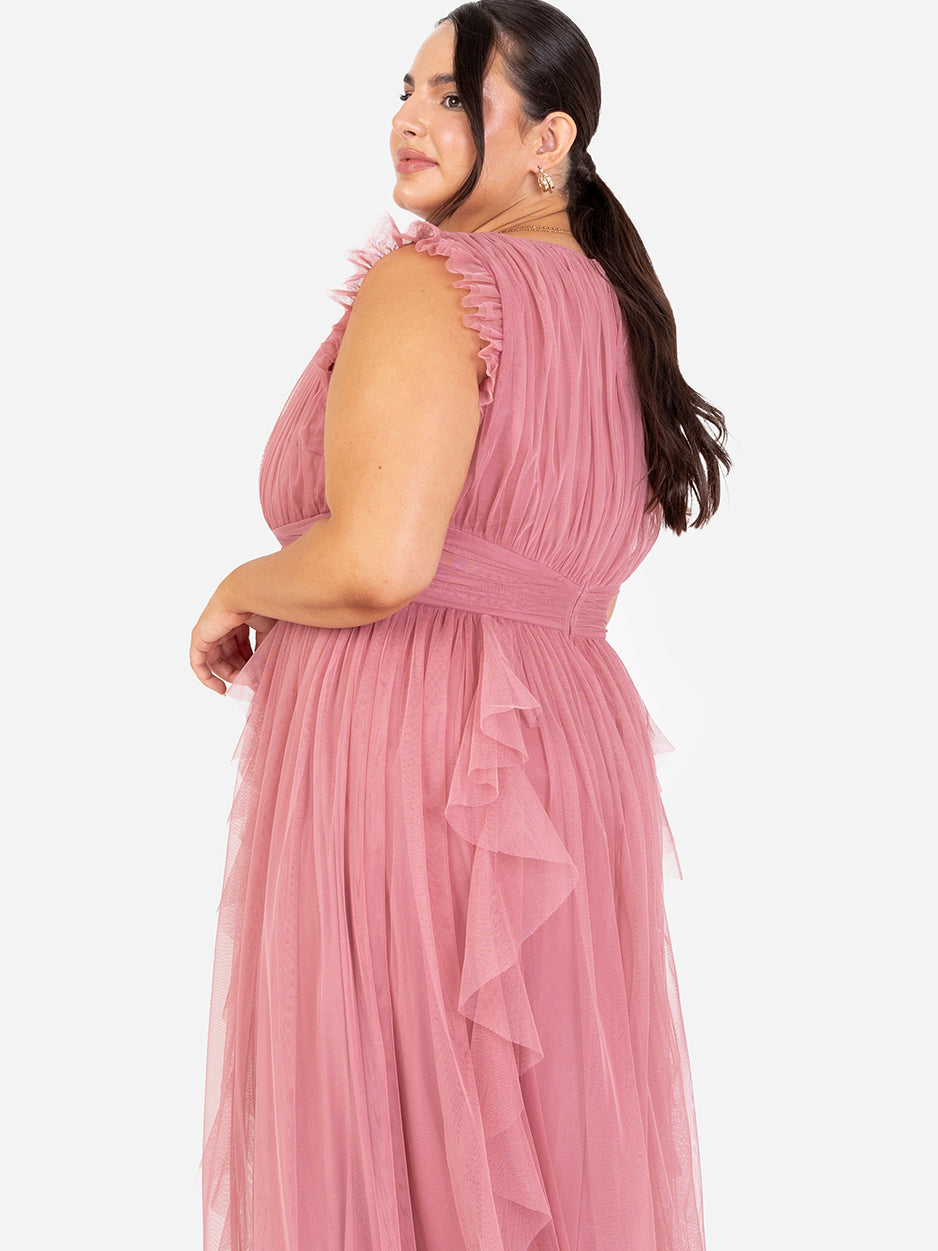Anaya With Love Recycled Dusty Rose V Neck Midaxi Dress with Waterfall Ruffle Detail