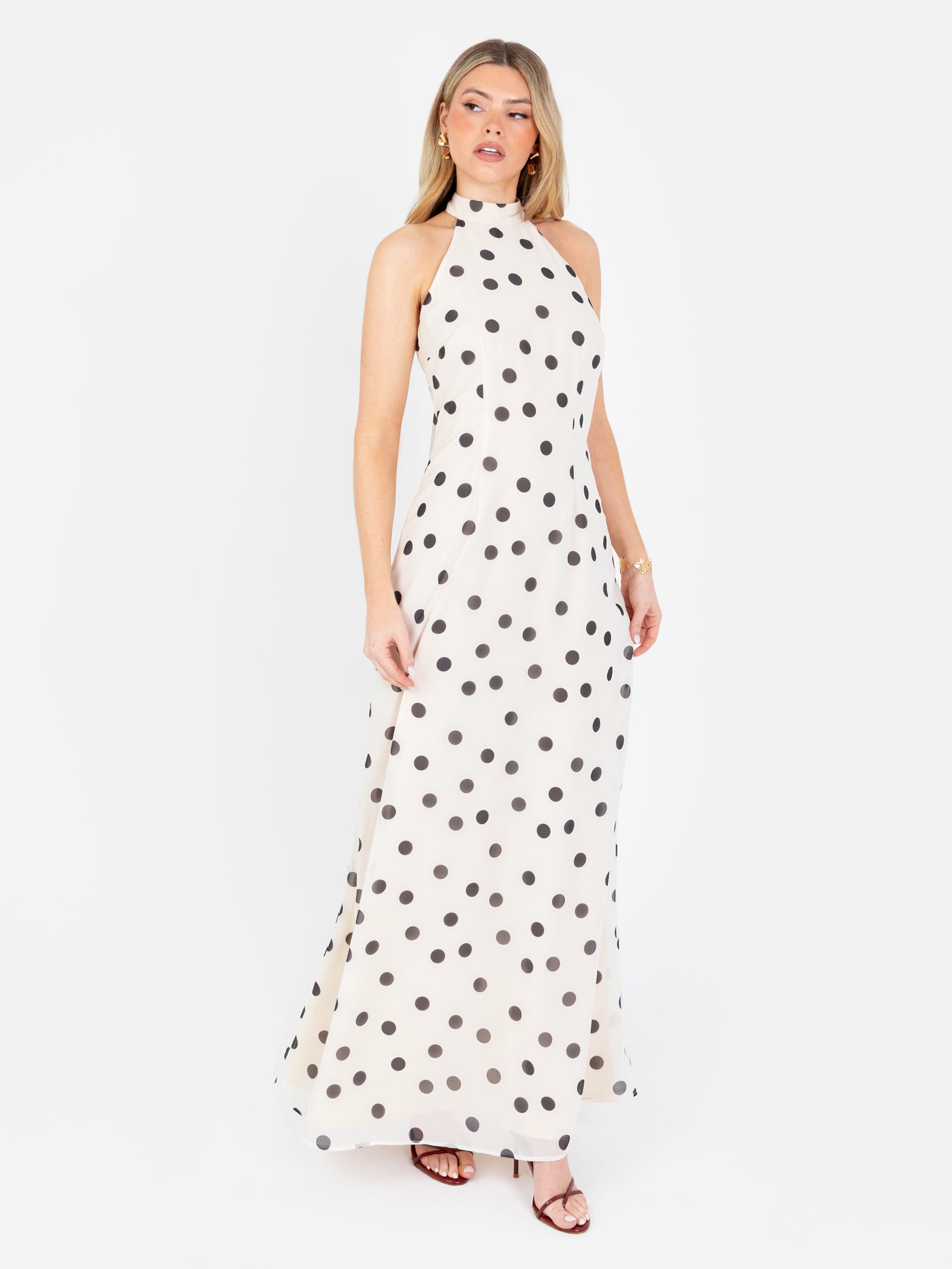 Anaya With Love Recycled Polka Dot Halter Neck & Open Back Maxi Dress Maya Deluxe Anaya With Love Recycled Polka Dot Halter Neck & Open Back Maxi Dress Maya Deluxe