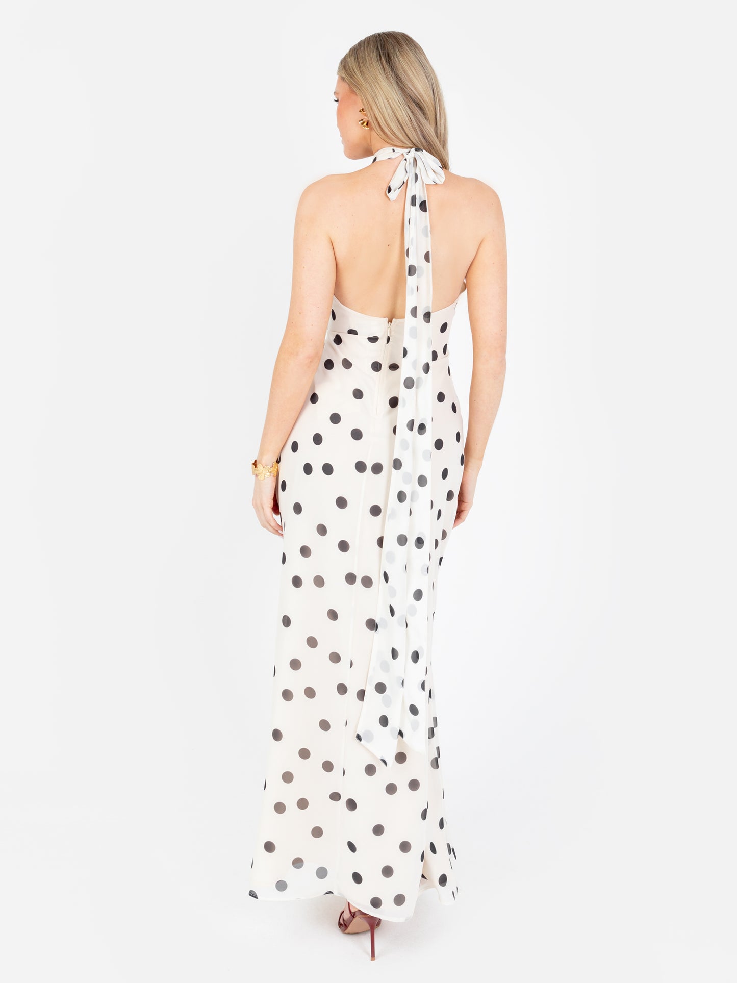 Anaya With Love Recycled Polka Dot Halter Neck & Open Back Maxi Dress