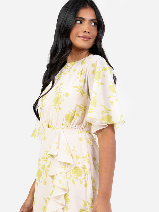 Anaya With Love Chartreuse Floral Self-Tie Keyhole Back Maxi Dress