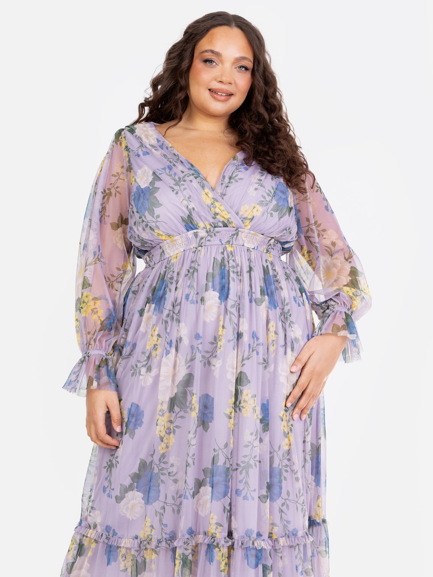 Anaya With Love Recycled Floral Print Long Sleeve Lilac Midi Dress