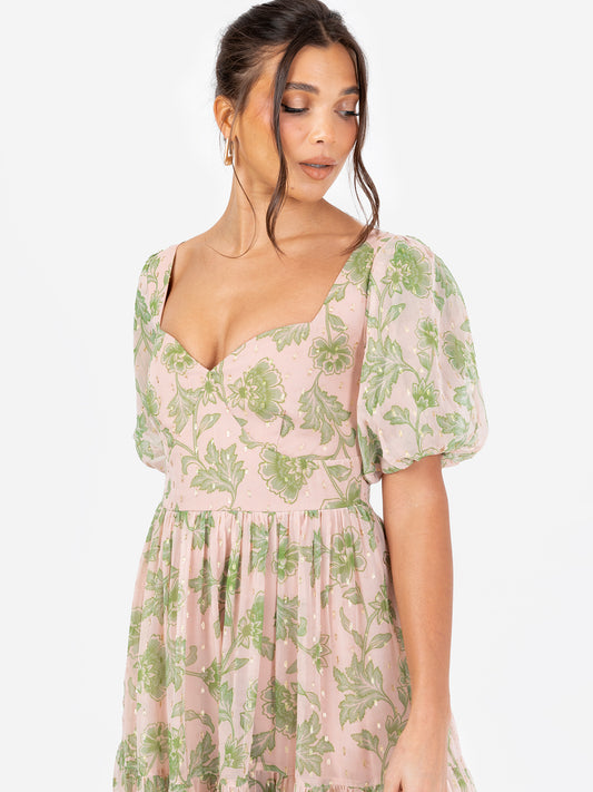 Anaya With Love Floral Print Sweetheart Neck Midaxi Dress with Self-Tie Open Back