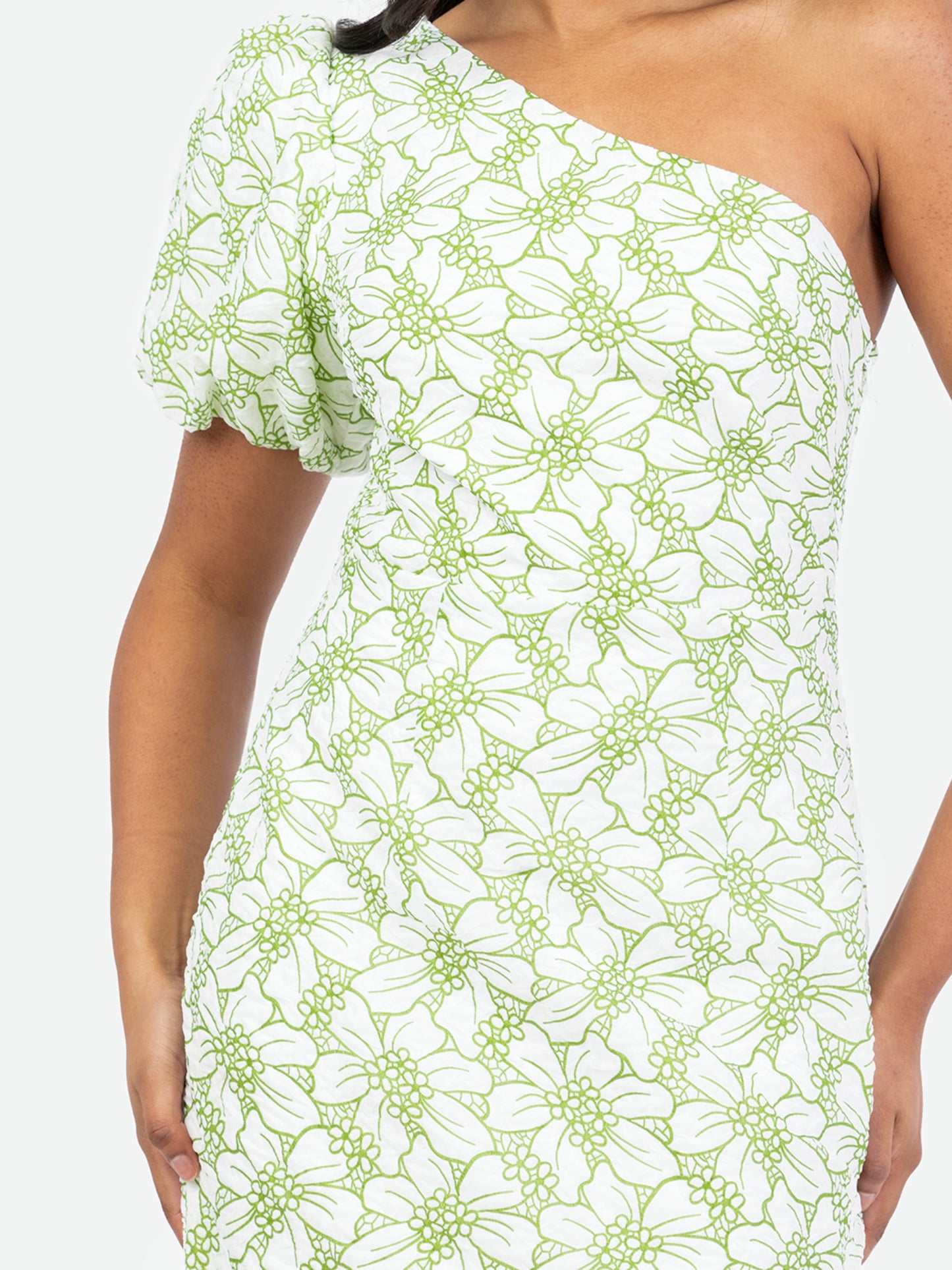 Maya Floral One Shoulder Puff Sleeve Peplum Midi Dress