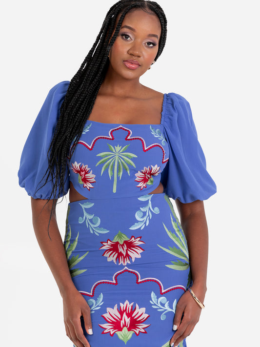 Maya Tropical Embroidery Tie Back Midaxi Dress