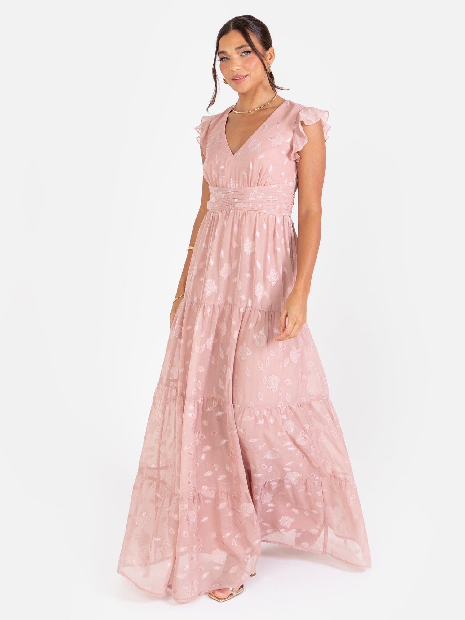 Maya Blush Floral Flutter Sleeve V Neck Maxi Dress Maya Deluxe Maya Blush Floral Flutter Sleeve V Neck Maxi Dress Maya Deluxe