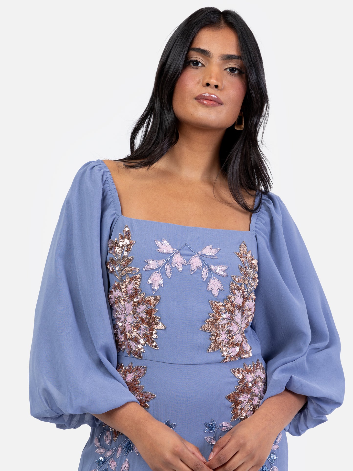 Maya Lavender Blue Embellished Square Neck Midaxi Dress