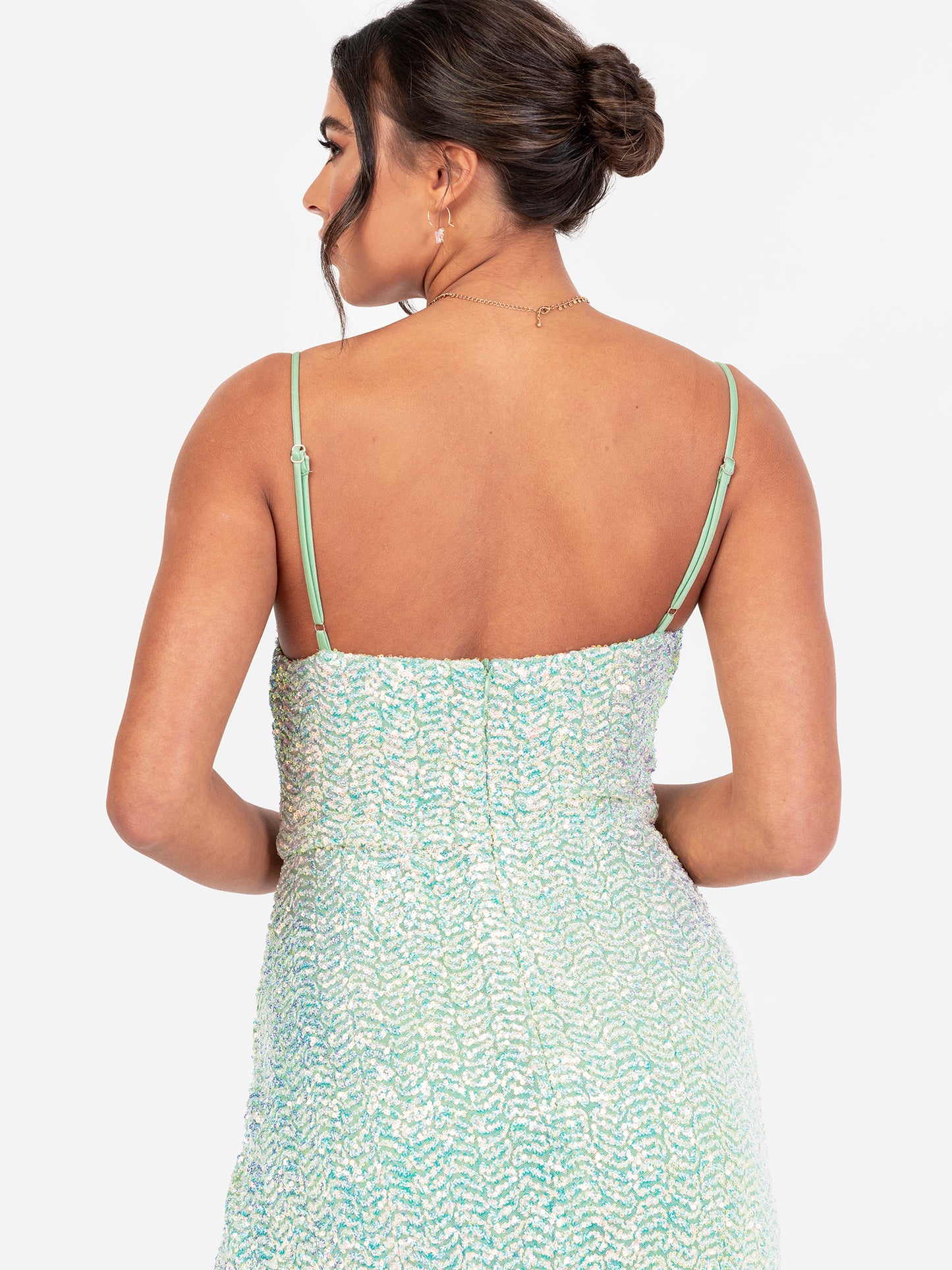 Maya Green Fully Embellished Cami Cowl Neck Maxi Dress