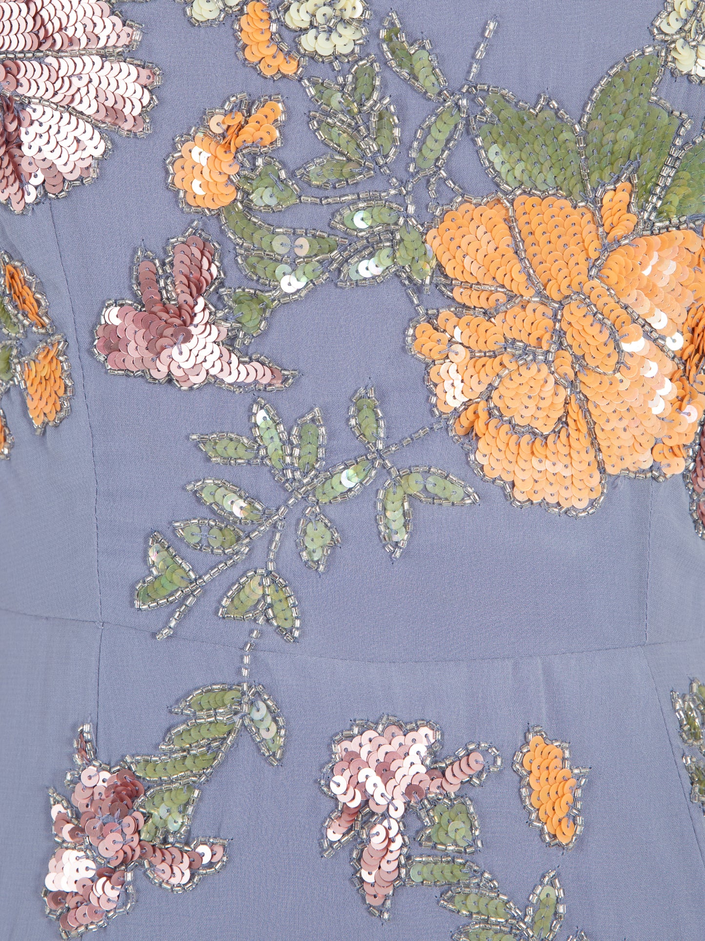 Maya Wisteria Blue Floral Embellished Puff Sleeve & Open Back Maxi Dress