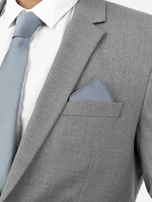 Maya Deluxe Dusty Blue Satin Tie and Pocket Square Set