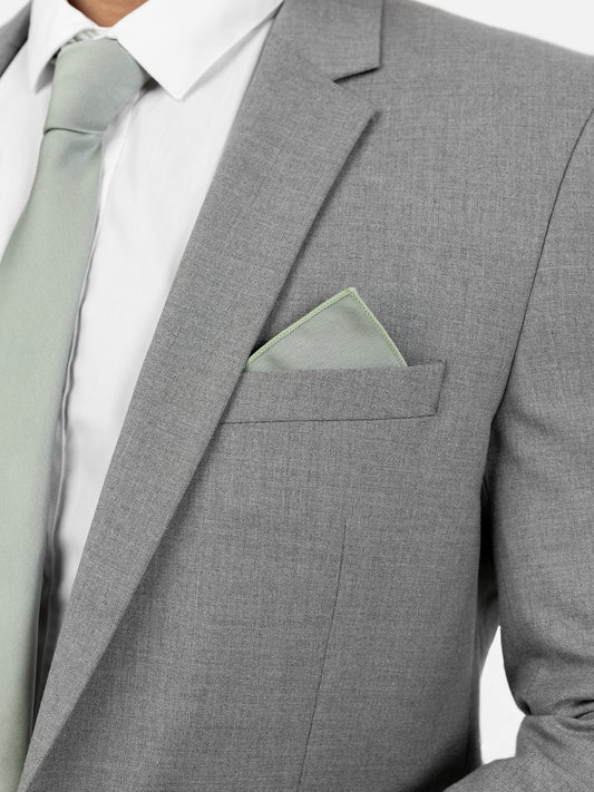 Maya Deluxe Sage Green Satin Tie and Pocket Square Set
