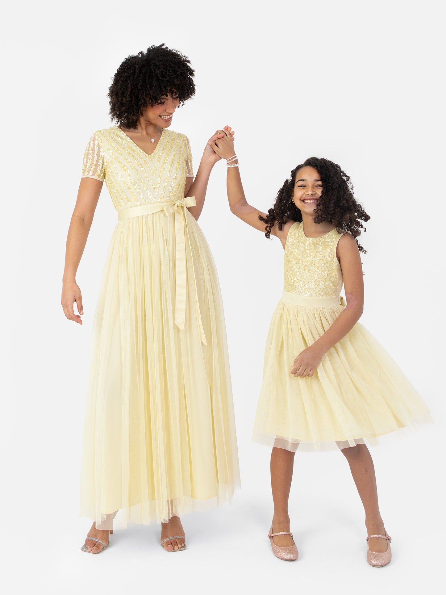 Maya Pale Yellow Stripe Embellished Maxi Dress With Sash Belt